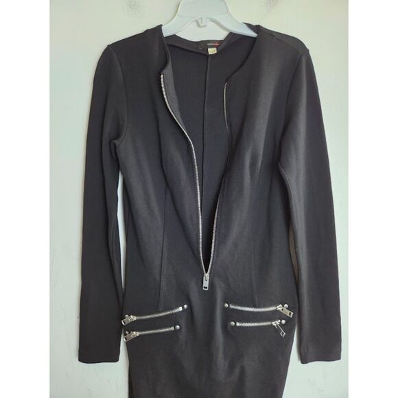 Diesel Black w/Silver Zipper Detail Cotton Jersey Knit Straigth Dress sz Medium - Picture 6 of 6
